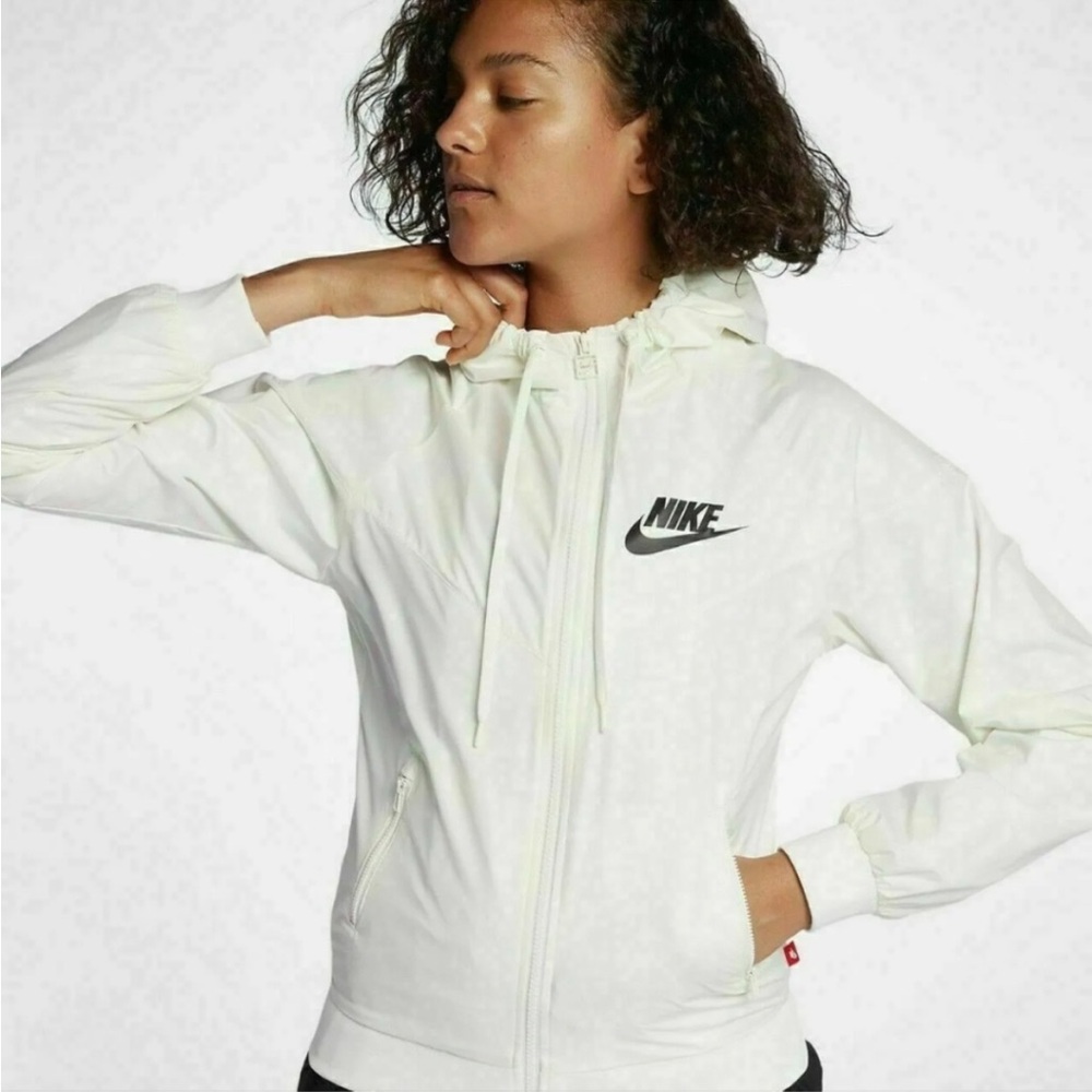 Nike Windrunner White Black Full Zip Up Lightweight Hooded Jacket Small - Picture 1 of 13